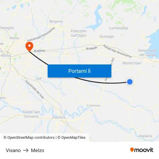 Visano to Melzo map