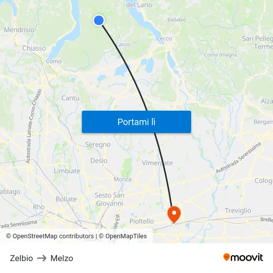 Zelbio to Melzo map