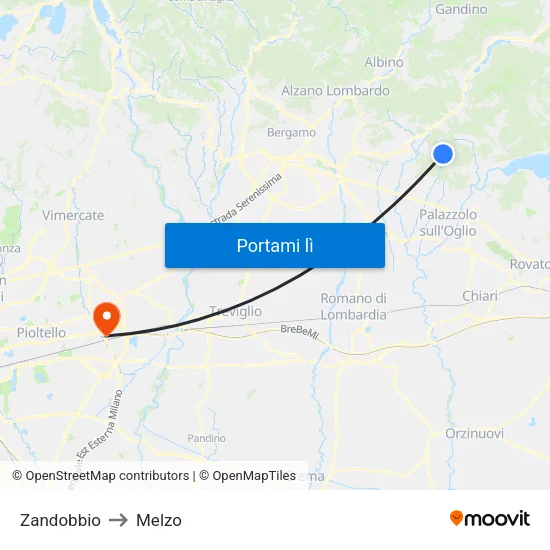 Zandobbio to Melzo map