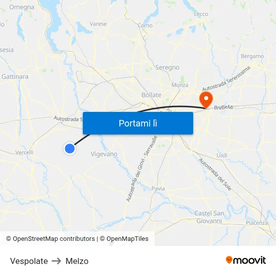 Vespolate to Melzo map