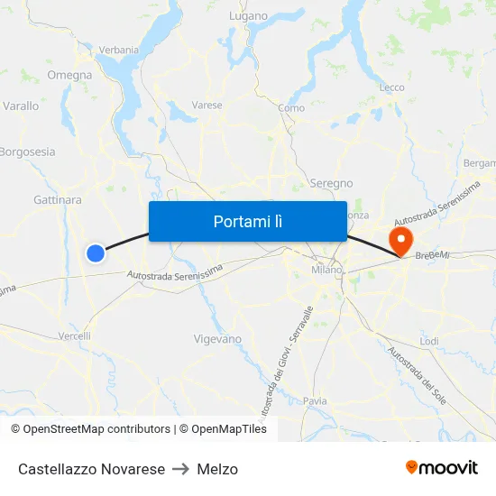 Castellazzo Novarese to Melzo map