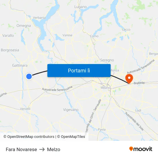 Fara Novarese to Melzo map