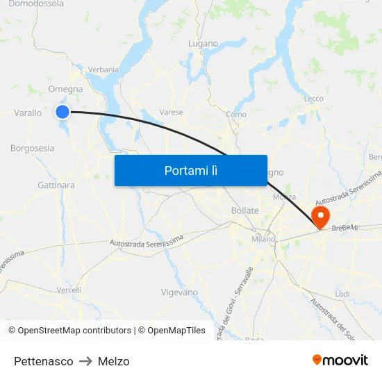 Pettenasco to Melzo map