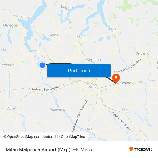 Milan Malpensa Airport (Mxp) to Melzo map