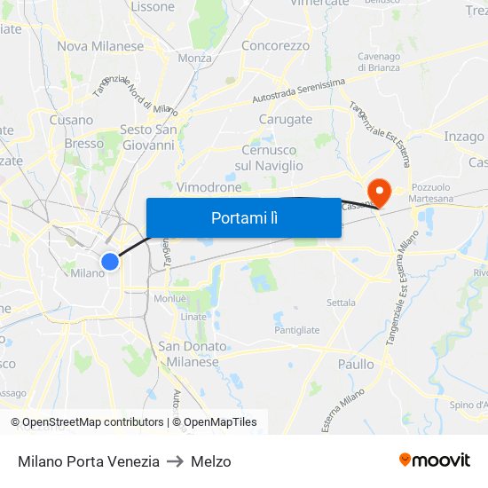 Milano Porta Venezia to Melzo map