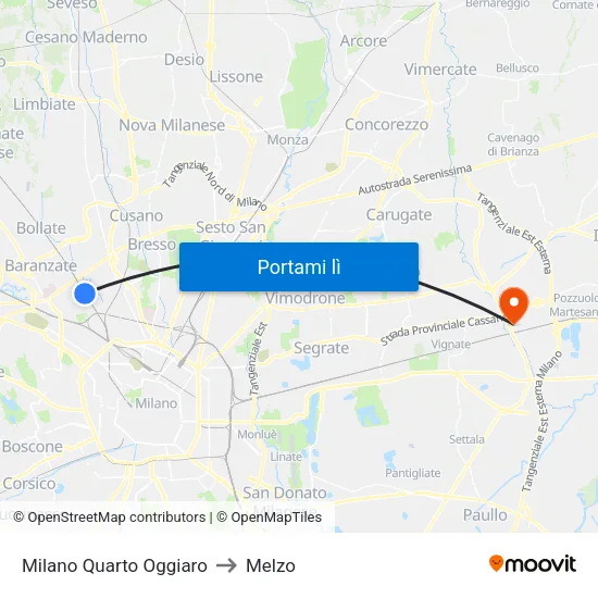 Milano Quarto Oggiaro to Melzo map