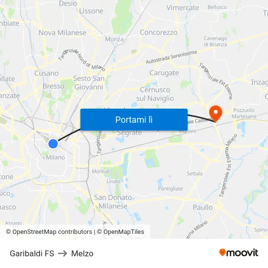 Garibaldi FS to Melzo map