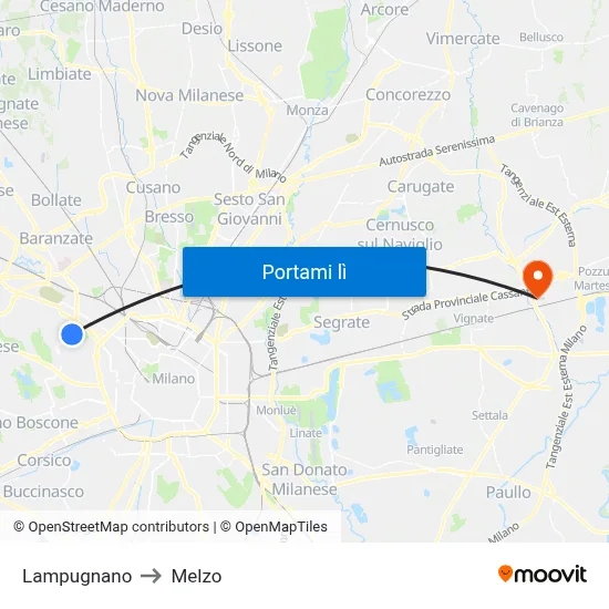 Lampugnano to Melzo map