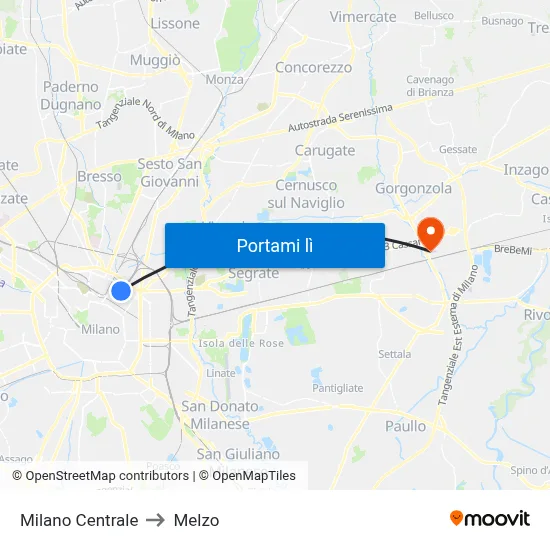 Milano Centrale to Melzo map