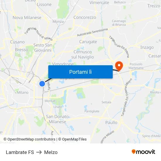 Lambrate FS to Melzo map