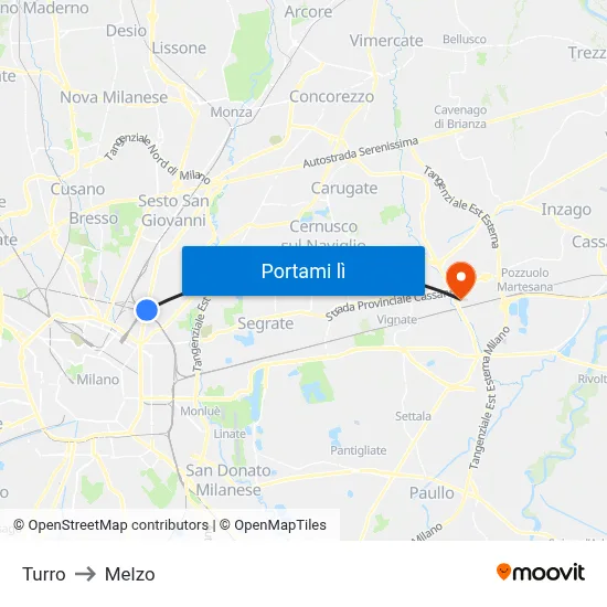 Turro to Melzo map