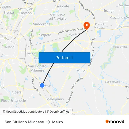 San Giuliano Milanese to Melzo map