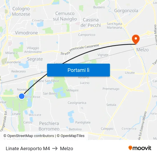 Linate Aeroporto M4 to Melzo map