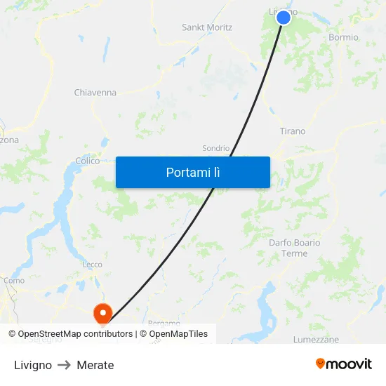 Livigno to Merate map