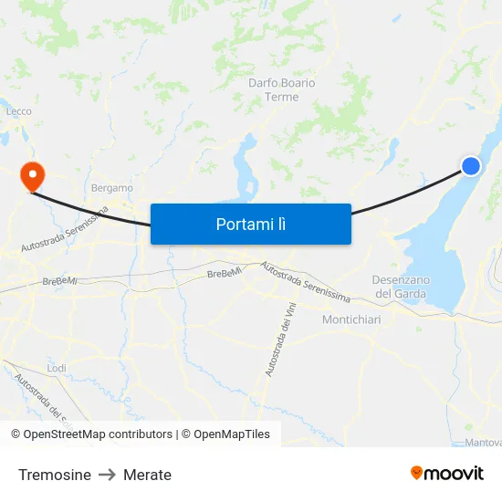 Tremosine to Merate map
