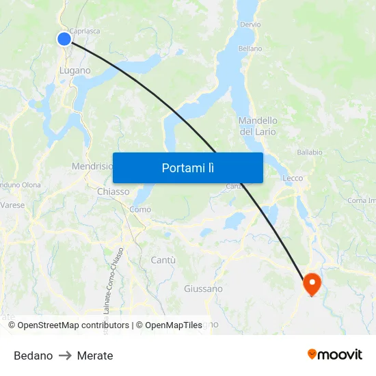 Bedano to Merate map