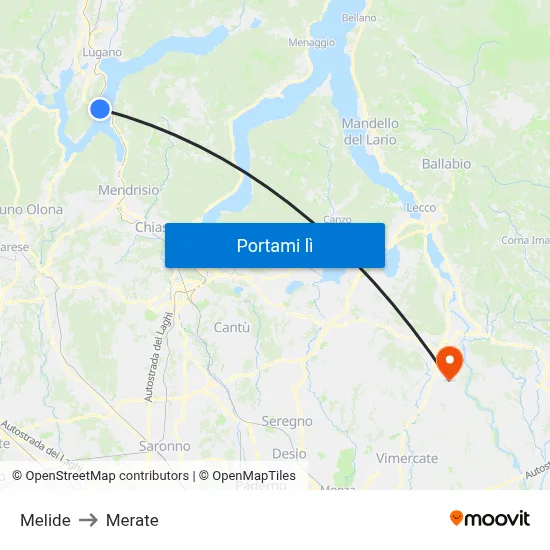 Melide to Merate map