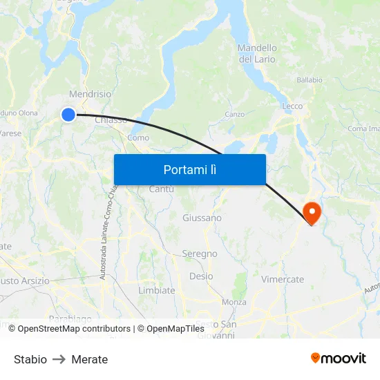 Stabio to Merate map