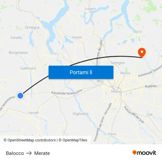 Balocco to Merate map