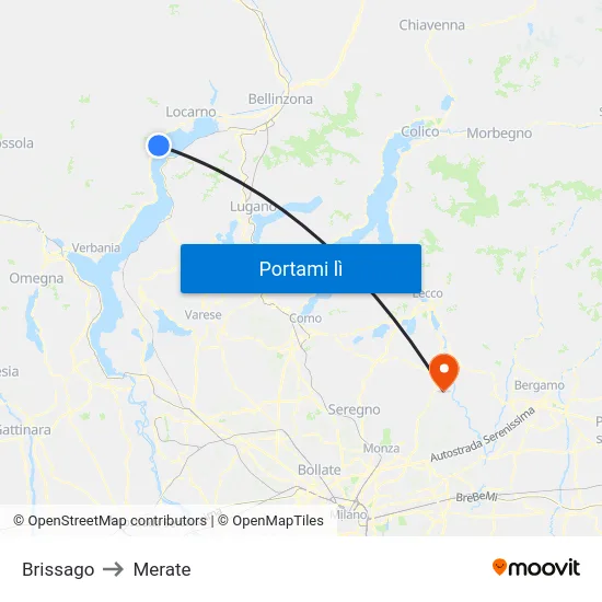Brissago to Merate map