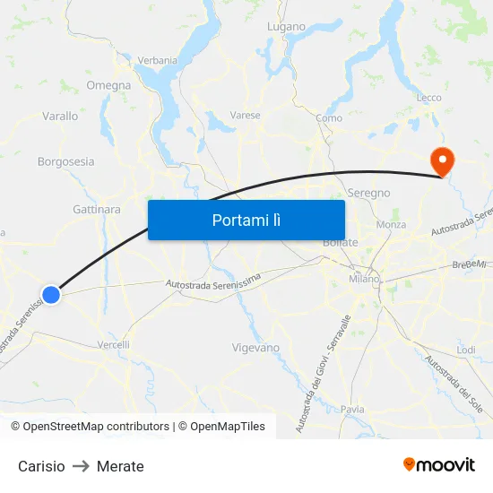 Carisio to Merate map