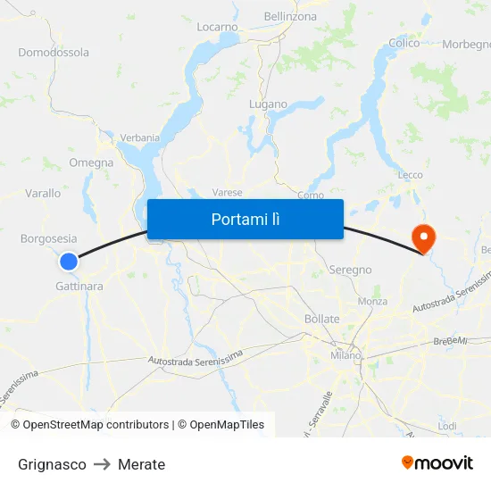 Grignasco to Merate map