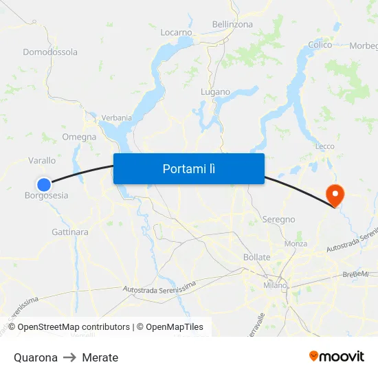 Quarona to Merate map