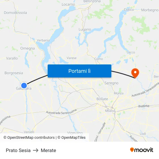 Prato Sesia to Merate map