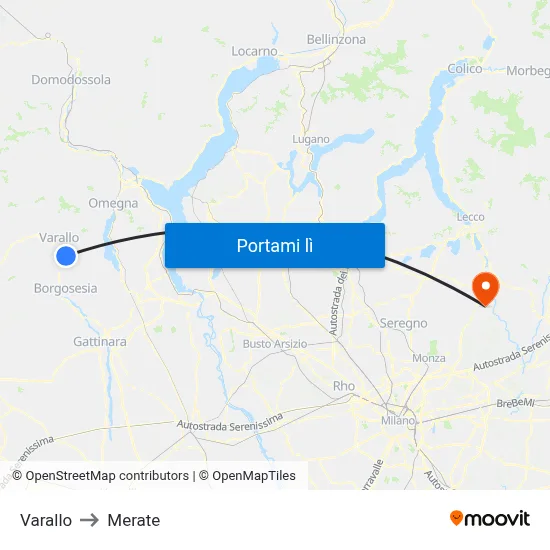 Varallo to Merate map