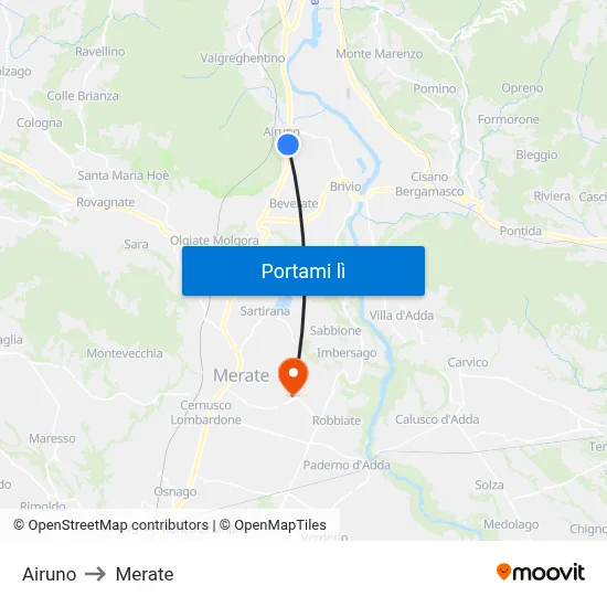 Airuno to Merate map