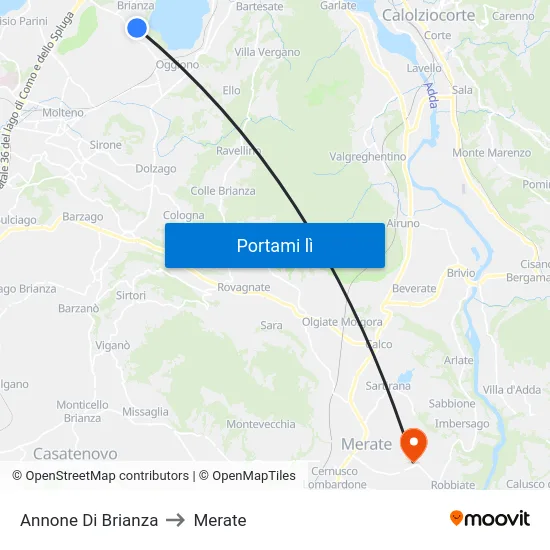 Annone Di Brianza to Merate map