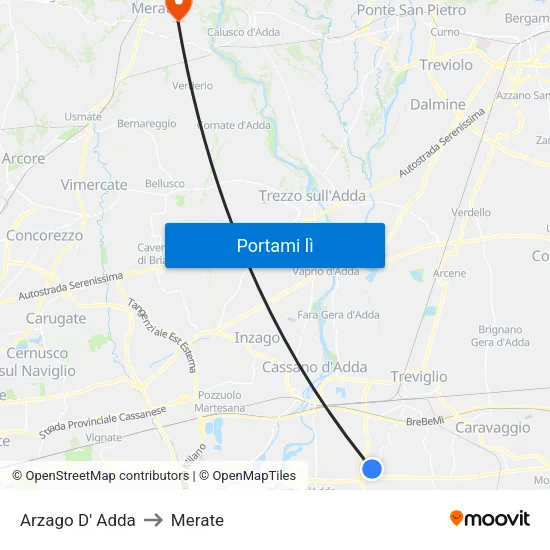 Arzago D' Adda to Merate map