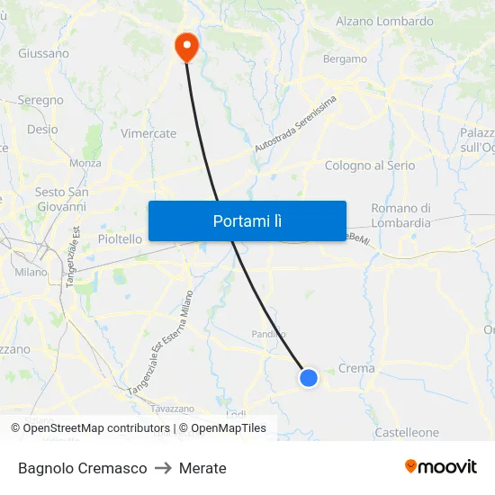 Bagnolo Cremasco to Merate map