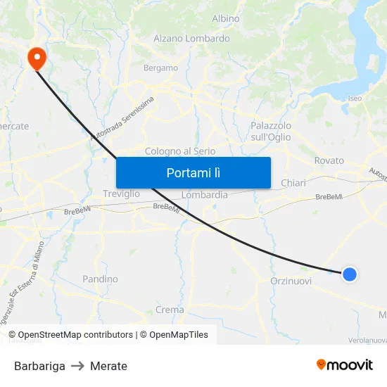 Barbariga to Merate map