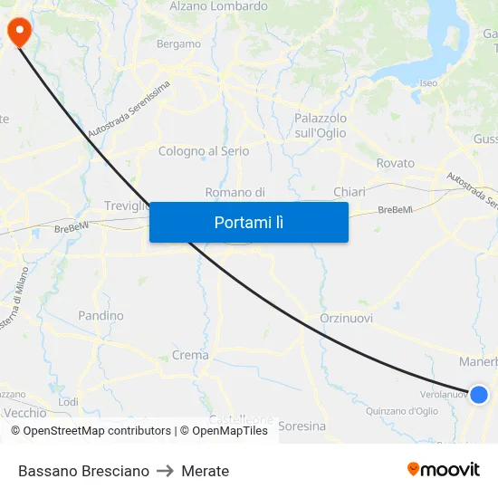 Bassano Bresciano to Merate map