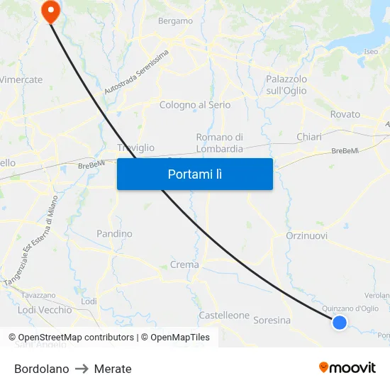 Bordolano to Merate map