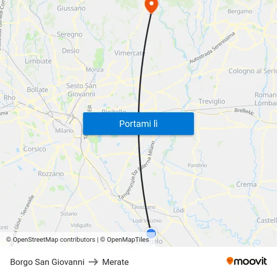 Borgo San Giovanni to Merate map