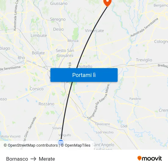 Bornasco to Merate map