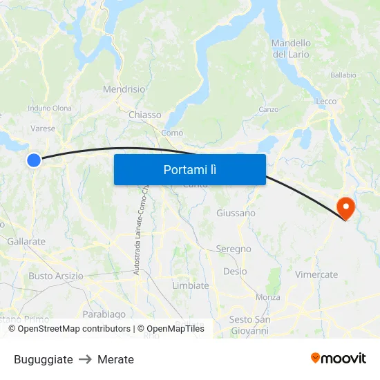 Buguggiate to Merate map