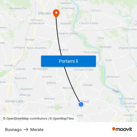 Busnago to Merate map