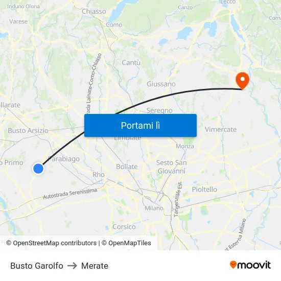 Busto Garolfo to Merate map