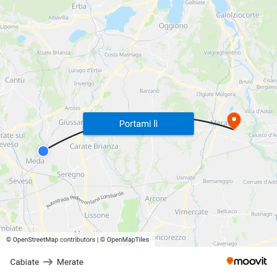 Cabiate to Merate map