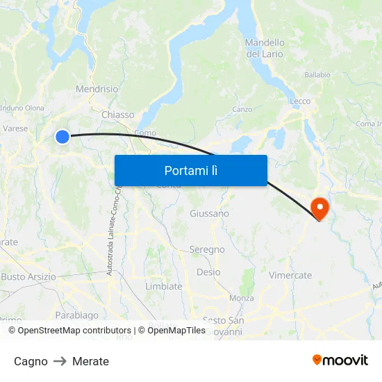 Cagno to Merate map