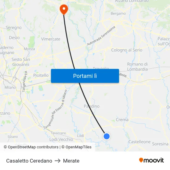 Casaletto Ceredano to Merate map