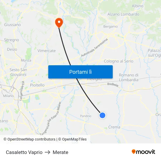 Casaletto Vaprio to Merate map