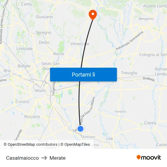Casalmaiocco to Merate map
