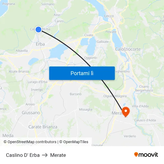 Caslino D' Erba to Merate map