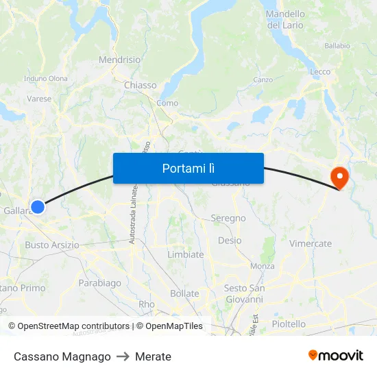 Cassano Magnago to Merate map