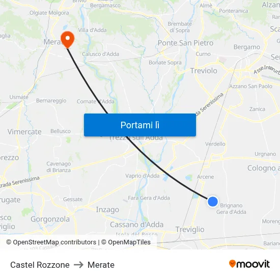 Castel Rozzone to Merate map
