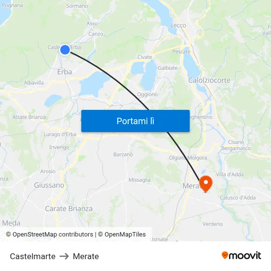 Castelmarte to Merate map